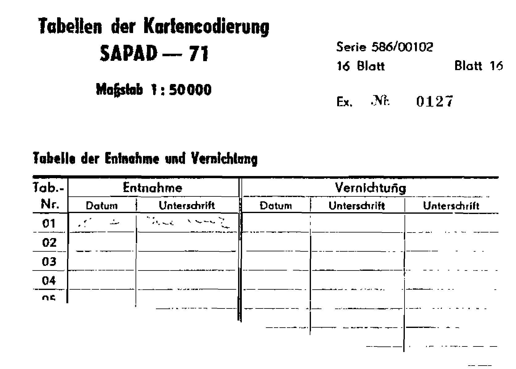 SAPAD-71 Tabelle Vernichtung