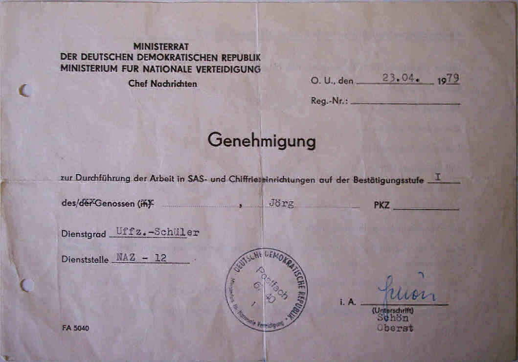 Bestätiung Vorderseite
