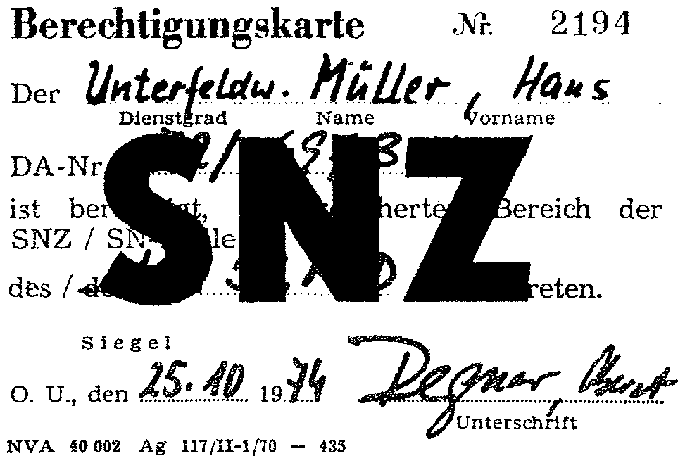 Berechtigungskarte SNZ