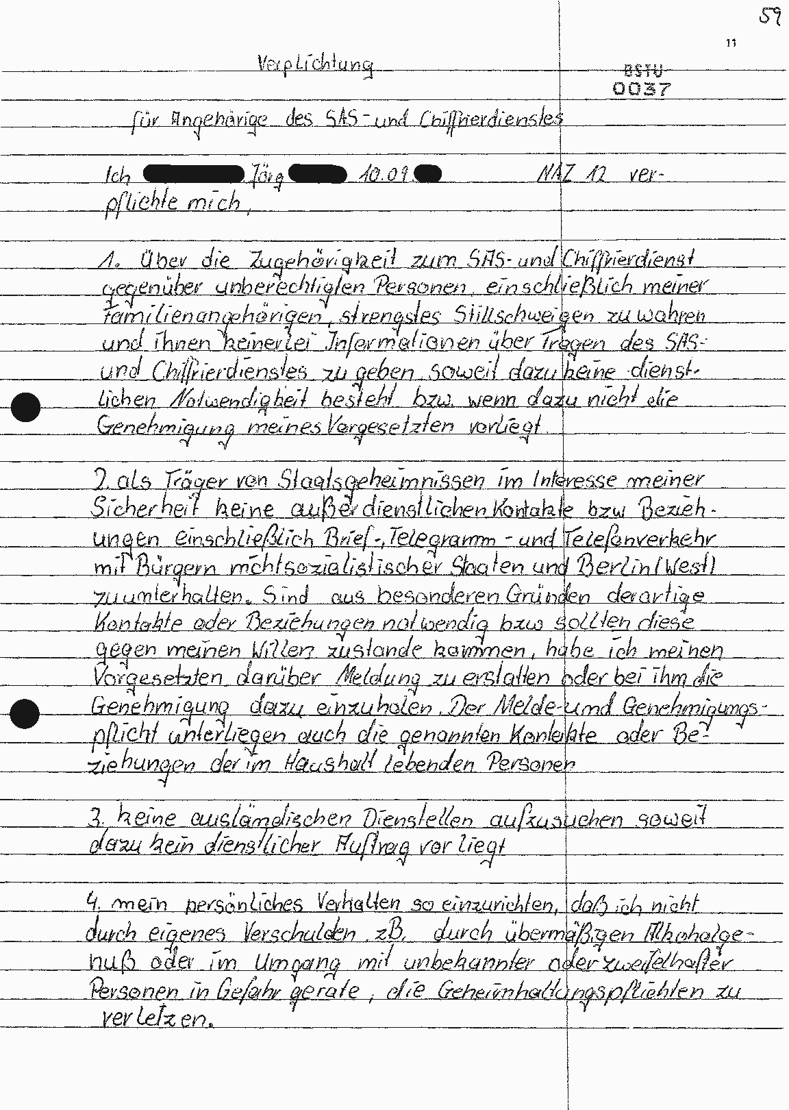 Verpflichtungserklärung handschriftlich Seite 1