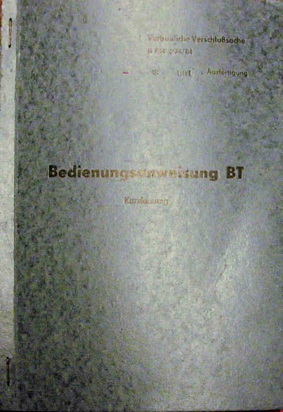 Bedienungsvorschrift Kurzfassung BT